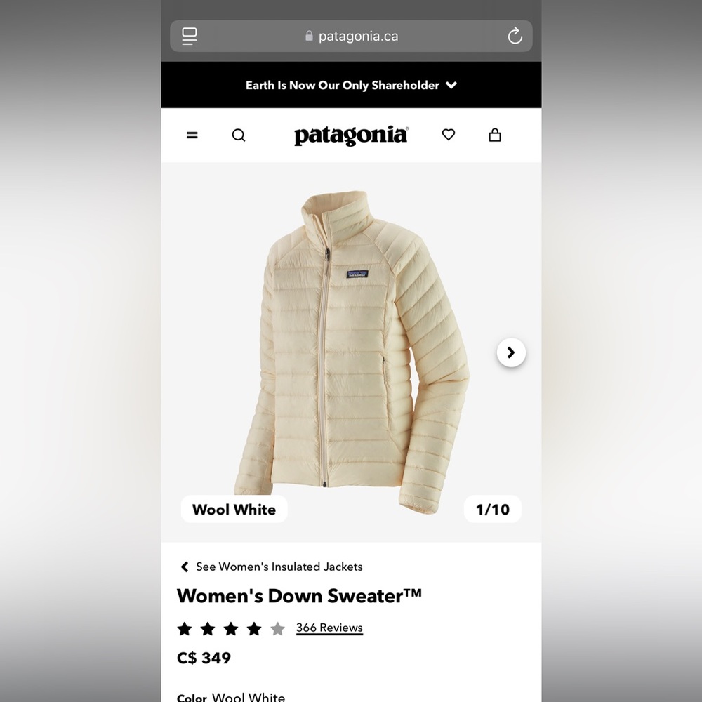 Patagonia Down Sweater (Lightweight Jacket) - Women’s Large
Colour: Wool White